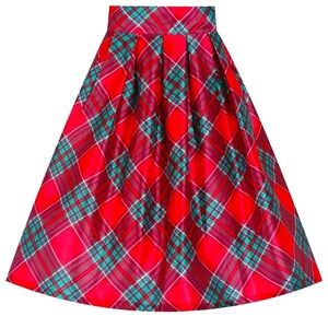 Lindy Bop Marnie Pleated Retro Full Skirt Red & Green Tartan Plaid Size US6
